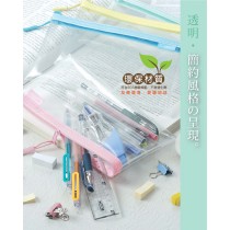 COX 三燕 EVA環保透明拉鍊筆袋 顏色隨機 205x105mm 12個 /包 PSB-021