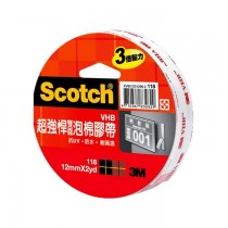 3M Scotch VHB超強悍雙面泡棉膠帶 防水抗UV 12mmx2Y / 118